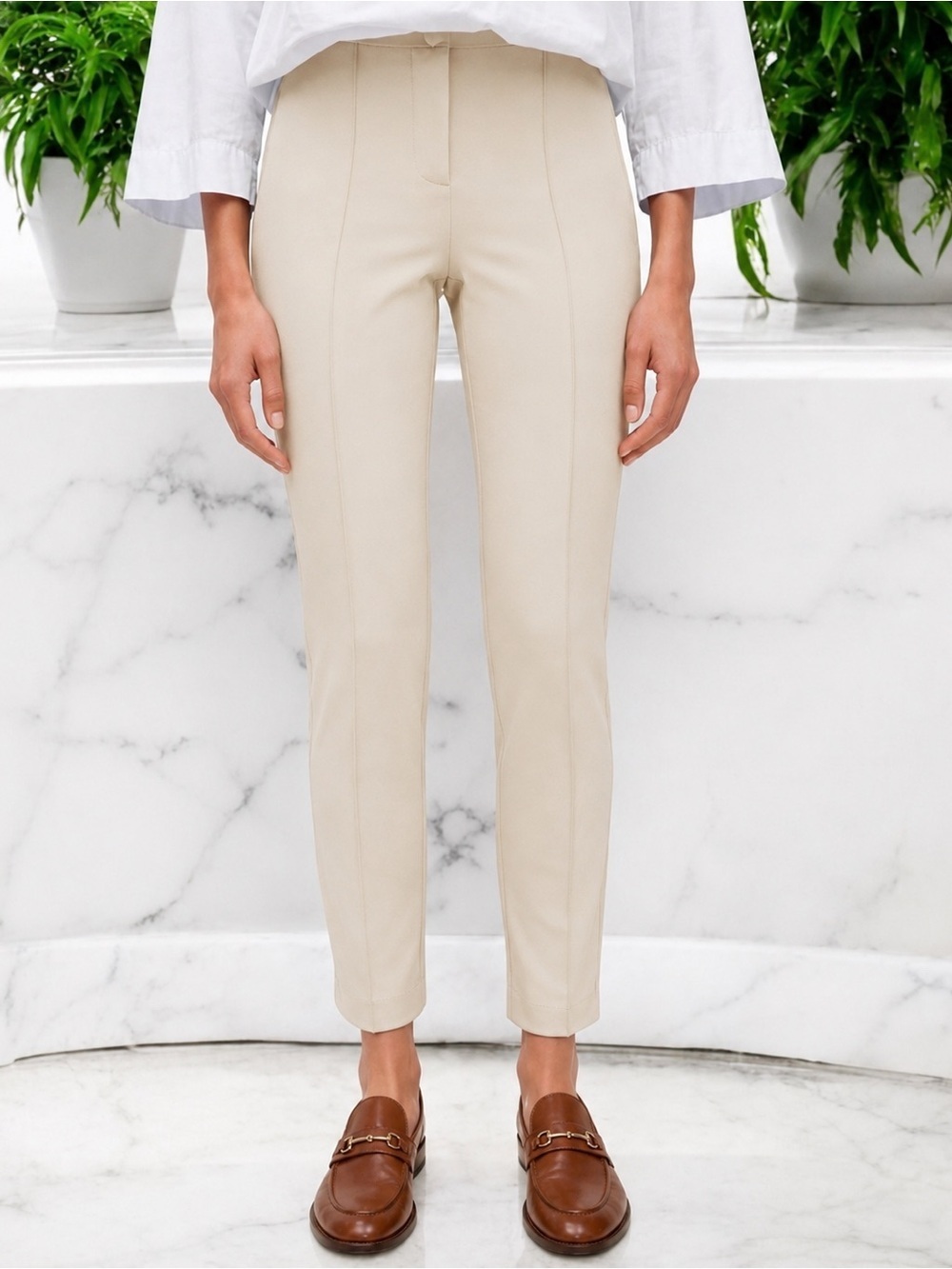 Cambio Ros Slim Straight Trousers Tan Size 10 sz tag missing excellent condition